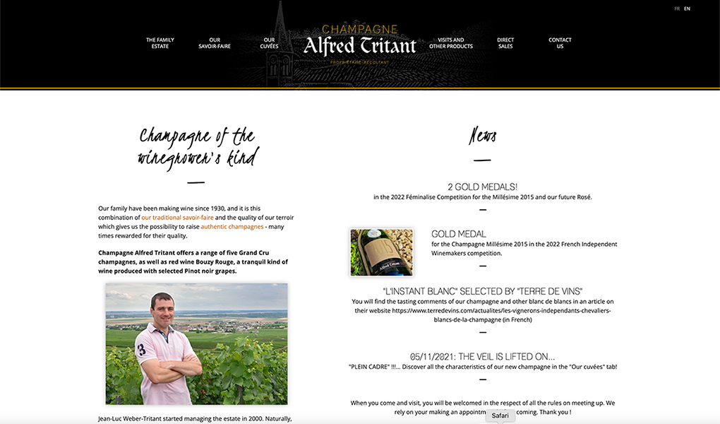 Traduction du site Internet Champagnes Alfred Tritant