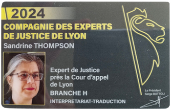 Carte professionnelle Sandrine Thompson Compagnie des Experts